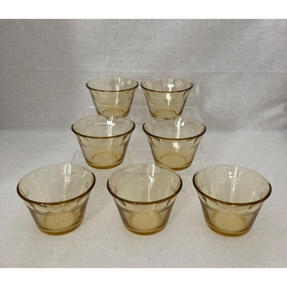 7 Yellow Forte Crisa Mexico Glass Custard Cup Condiment Bowls Ramekin Vintage